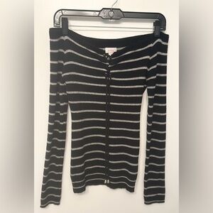 Off the shoulder black and white striped top